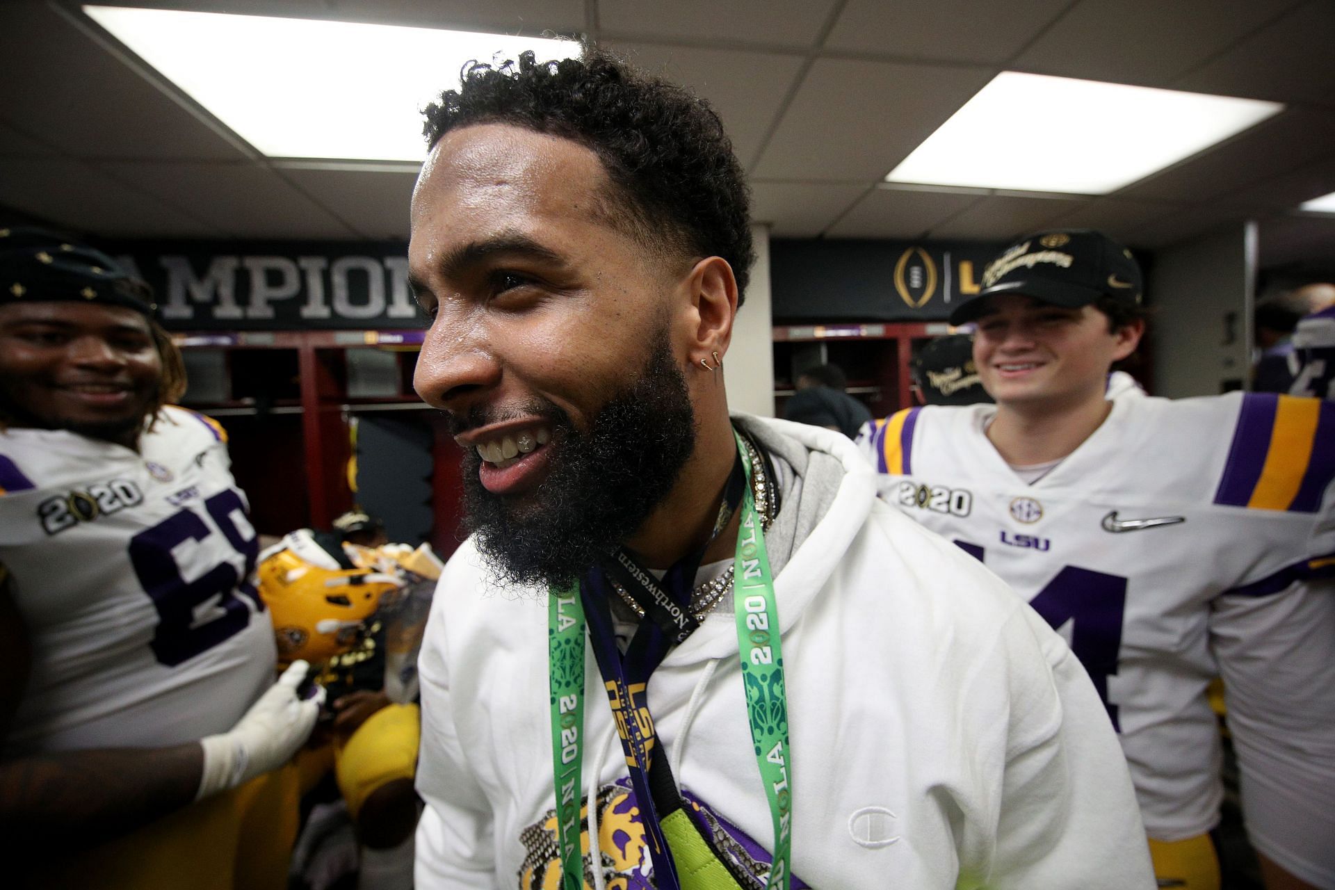 Odell Beckham Jr. celebrates in the locker room of the LSU Tigers